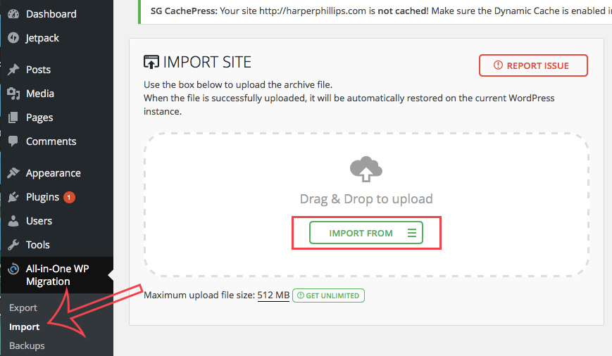 Import сайт. WORDPRESS migrate. All-in-one wp Migration nulled.